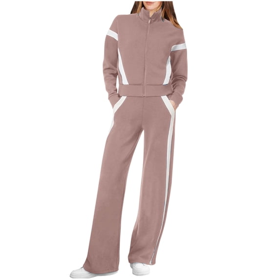 APEXFWDT 2 Piece Tracksuit for Women 2024 Fall Outfits Color Block Casual Sweatsuit Full Zip Tops Jackets and Long Pants Lounge Set with Pockets