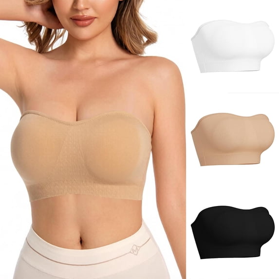 APEXFWDT 3 Pack Women Tube Tops Bandeau Bra Strapless Seamless Bralettes Stretchy Casual Bra