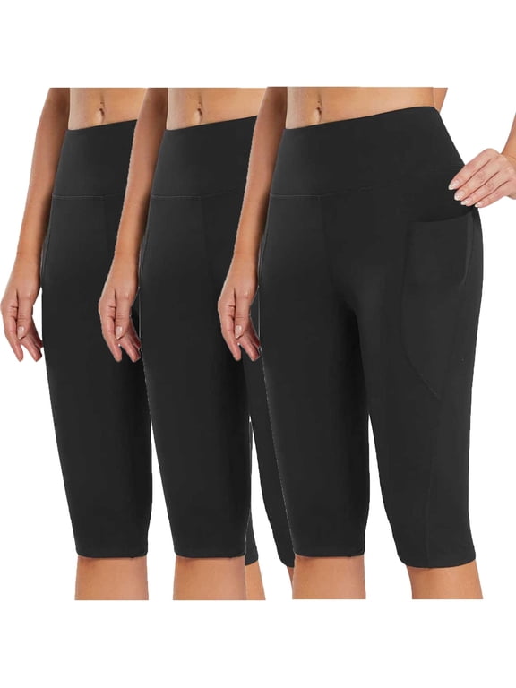 APEXFWDT 3 Pack Women's High Waist Yoga Capris Squat Proof Tummy Control Power Flex Workout Leggings Strench Cropped Pants with Side Pockets