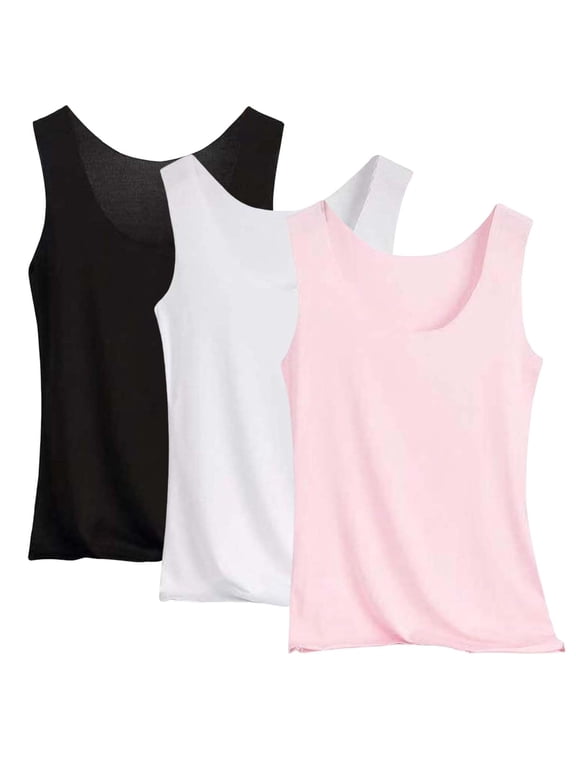 3 Pack Women's Sleeveless Scoop Neck Tank Tops, Soft Basic Undershirt Casual Layering Camis Top for Daily Wear