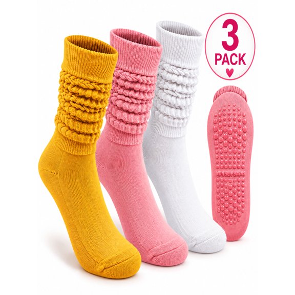 APEXFWDT 3 Packs Grip Yoga Socks for Women Scrunch Pilates Socks Non Slip Workout Socks for Barre Dance Indoor
