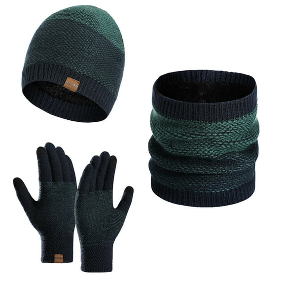 APEXFWDT 3-Pieces Mens Winter Beanie Hat Scarf and Gloves Set Warm Knit Skull Cap with Fleece Lined Cozy Winter Set