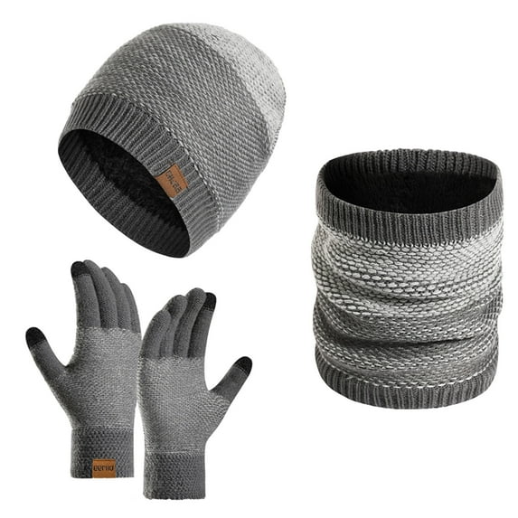 APEXFWDT 3-Pieces Mens Winter Beanie Hat Scarf and Gloves Set Warm Knit Skull Cap with Fleece Lined Cozy Winter Set