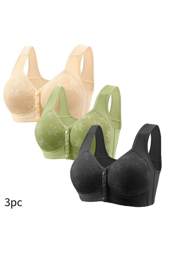 APEXFWDT 3Pack Daisy Bra for Seniors, Front Snap Closure Bras for Women Full Coverage Comfor Easy Close Bra for Mom Grandma,Size M-6XL