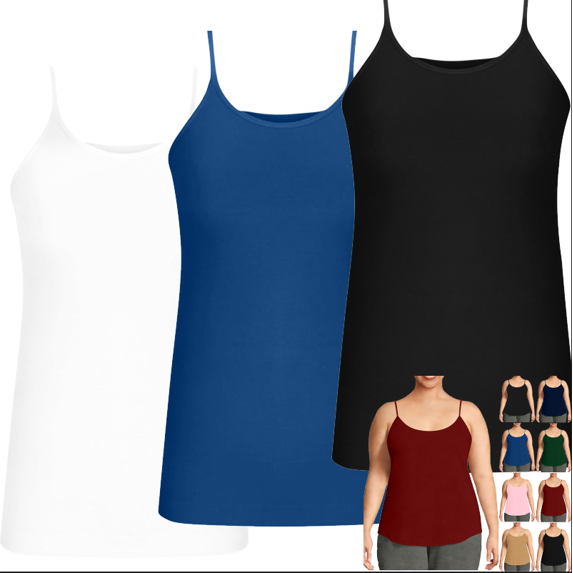 APEXFWDT 3Pack Women's Plus Size Sleeveless Camisole Scoop Neck Casual Tank Top Soft Solid Color Basic Layering Top for Daily Leisure