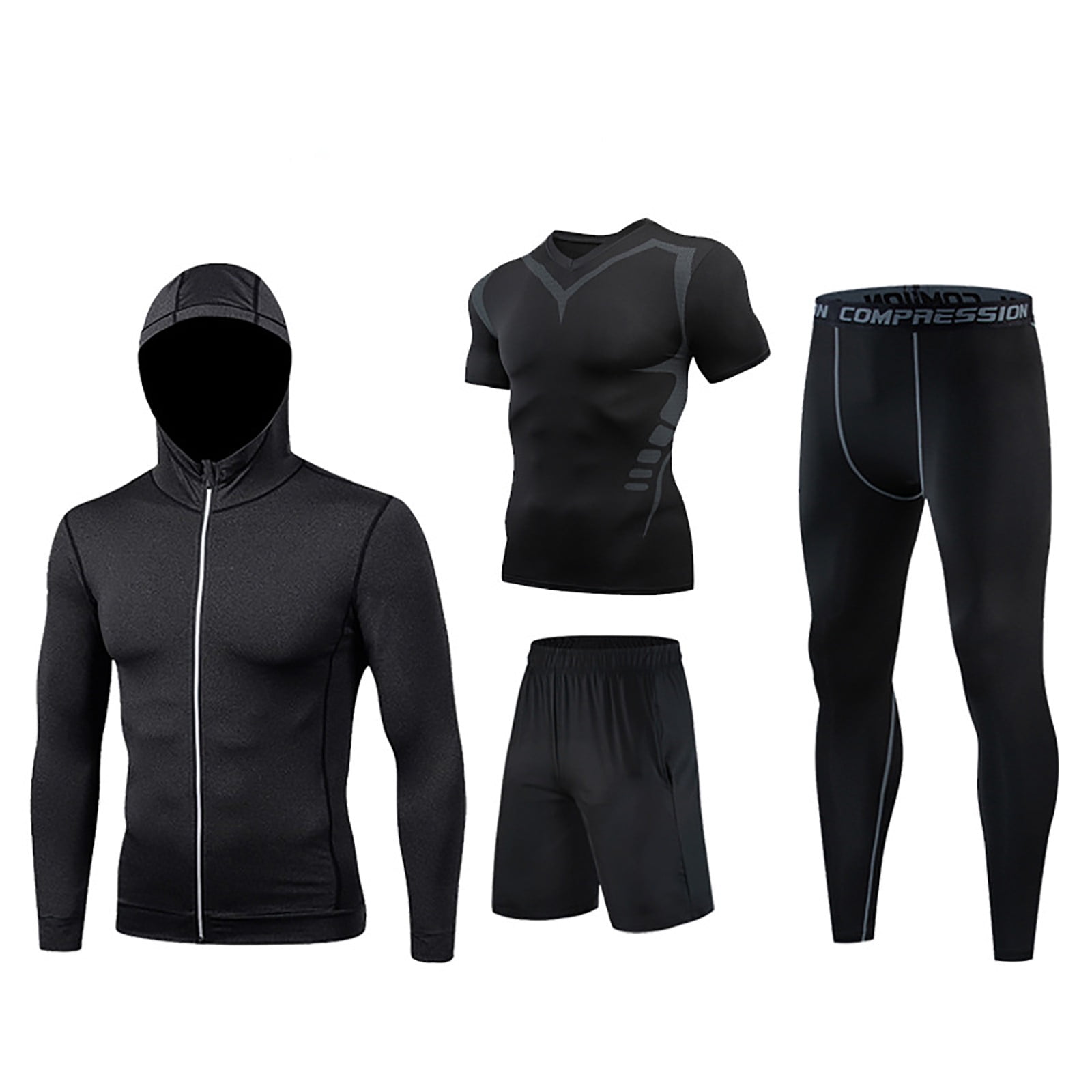 APEXFWDT 4Pcs Men's Compression Sets Athletic Pants Shirt Shorts Jacket ...