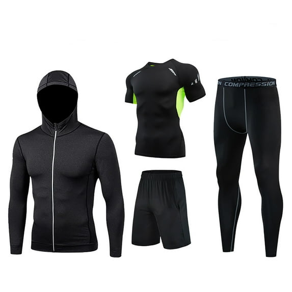 APEXFWDT 4Pcs Men's Compression Sets Athletic Pants Shirt Shorts Jacket Gym Clothes Workout Sets for Sport Running Fitness Outdoor Indoor Fitness