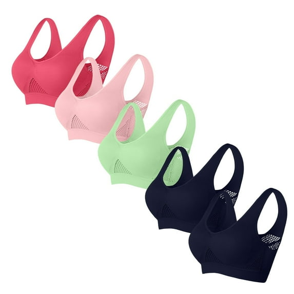 APEXFWDT 5-Pack Women's Plus Size Wireless Bras S-5X - Breathable Mesh Full Coverage Underwire-Free Bras 6 Color Options