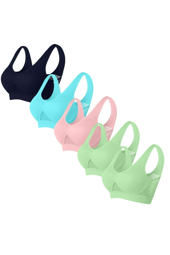 5-Pack Women's Plus Size Wireless Bras S-5X - Breathable Mesh Full Coverage Underwire-Free Bras 6 Color Options