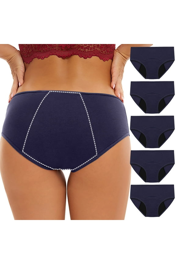 APEXFWDT 5Pcs Plus Size Underwear for Women S-5XL, Soft Leak-Proof Comfort Period Briefs Underwear Middle Waisted Breathable Stretch Panties
