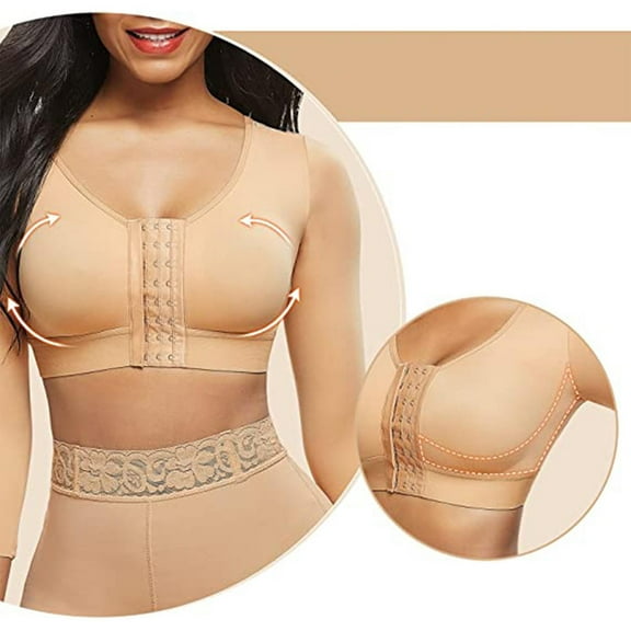 APEXFWDT Arm Shaper for Women Post Surgery Arm Compression Sleeves Slimming Arm Front Closure Shapewear Bra Shaper Tops for Women Tank Top Shapewear,XL,Khaki