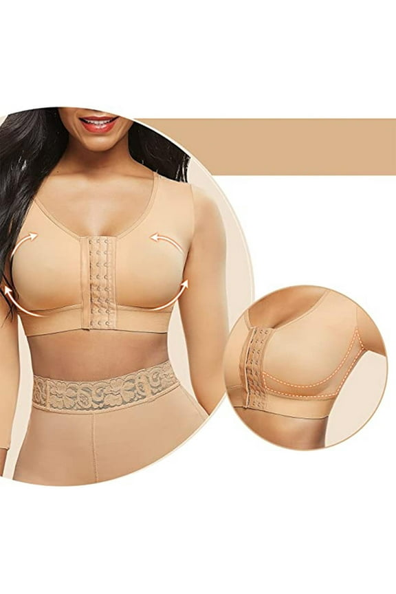 APEXFWDT Arm Shaper for Women Post Surgery Arm Compression Sleeves Slimming Arm Front Closure Shapewear Bra Shaper Tops for Women Tank Top Shapewear,XXXXL,Khaki