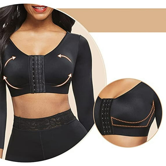 APEXFWDT Arm Shaper for Women Post Surgery Arm Compression Sleeves Slimming Arm Front Closure Shapewear Bra Shaper Tops for Women Tank Top Shapewear,XXL,Black