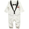 thumbnail image 1 of APEXFWDT Baby Boy Gentleman Tuxedo Footie Christmas Holiday Outfit with Bow Tie Boys' Tie One-Piece Romper Wedding Outfit, 1 of 3