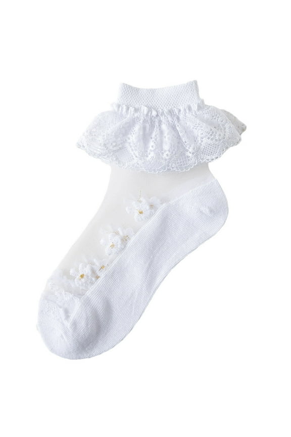 APEXFWDT Baby Lace Socks Girls' Ruffle Socks Newborn Infants Princess Frilly Socks Cotton Socks for Little/Big Kids Mesh Dressy Short Socks 1-13 Years Under $5