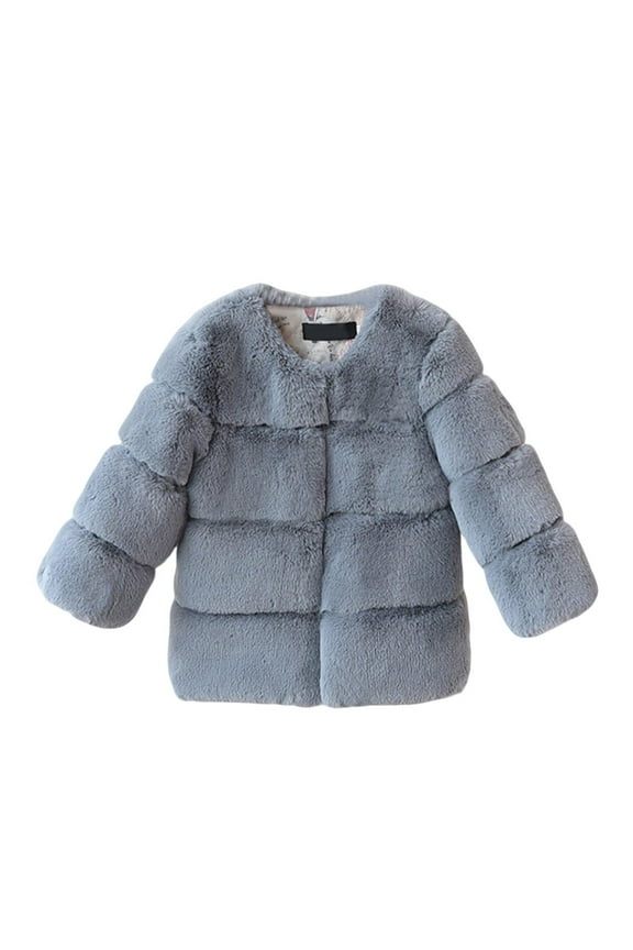Baby Toddler Girls' Furry Coat Cozy Fluffy Cardigan Jacket Crew Neck Fashion Warm Winter Outerwear (1-12 Years)