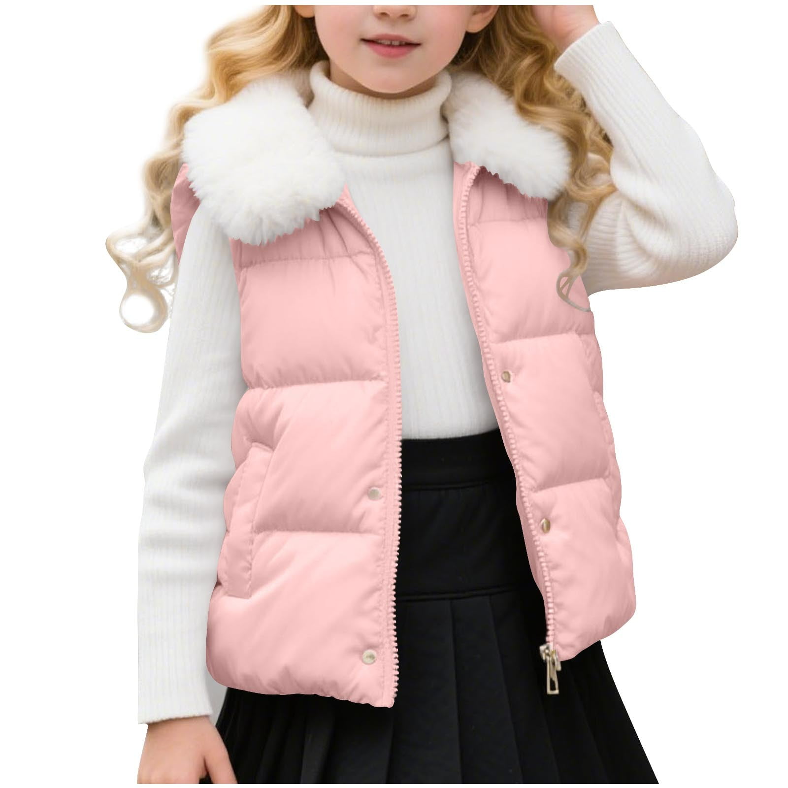 BFHHYA Baby Toddler Puffer Vest Zip-Up Furry Collar Lightweight
