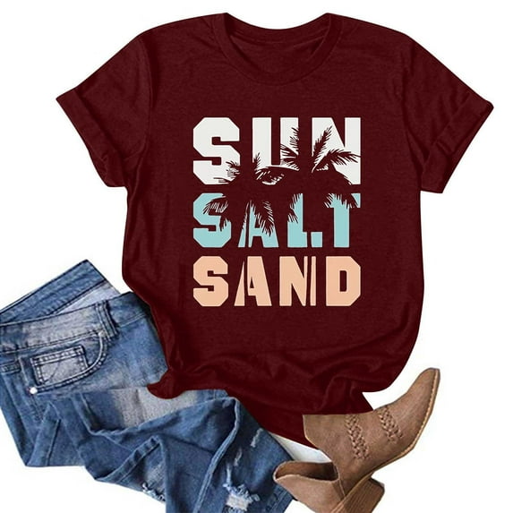 APEXFWDT Beach Shirts for Women Hawaiian Graphic Tees Crewneck Short Sleeve Summer Vacation Vintage Tshirt Tops