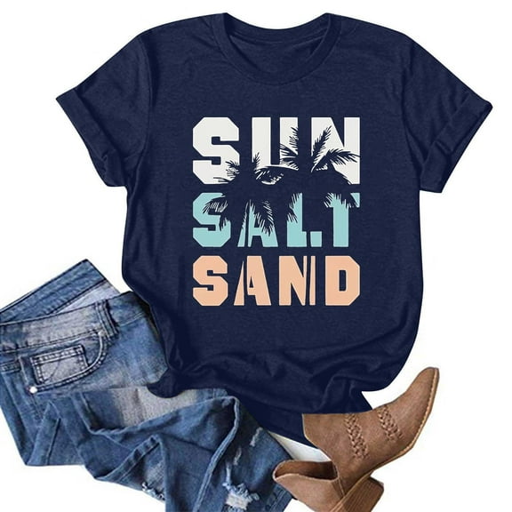 APEXFWDT Beach Shirts for Women Hawaiian Graphic Tees Crewneck Short Sleeve Summer Vacation Vintage Tshirt Tops