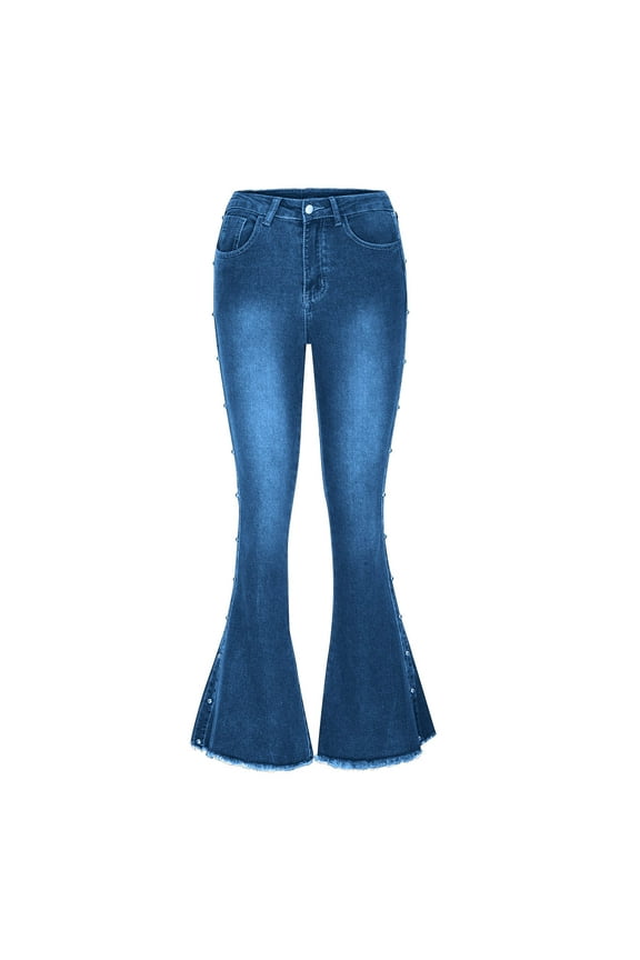 APEXFWDT Bell Bottom Jeans for Women Plus Size Flare High Waisted Trendy Stretch Denim Pants Women Casual Butt Lifting Jeans