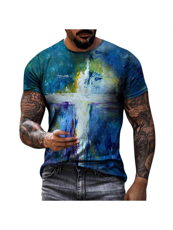 APEXFWDT Big and Tall Casual T-Shirt for Men Summer Vintage Short Sleeve Crew Neck Tops 3D Cartoon Graphic Tee TShirt Streetwear 2X-6X