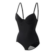 APEXFWDT Bodysuit for Women Tummy Control Bodysuit Thong with Built-in Bra Body Spaghetti Strap Shaper Low Back Shapewear Fajas Bustier Top S-XXL