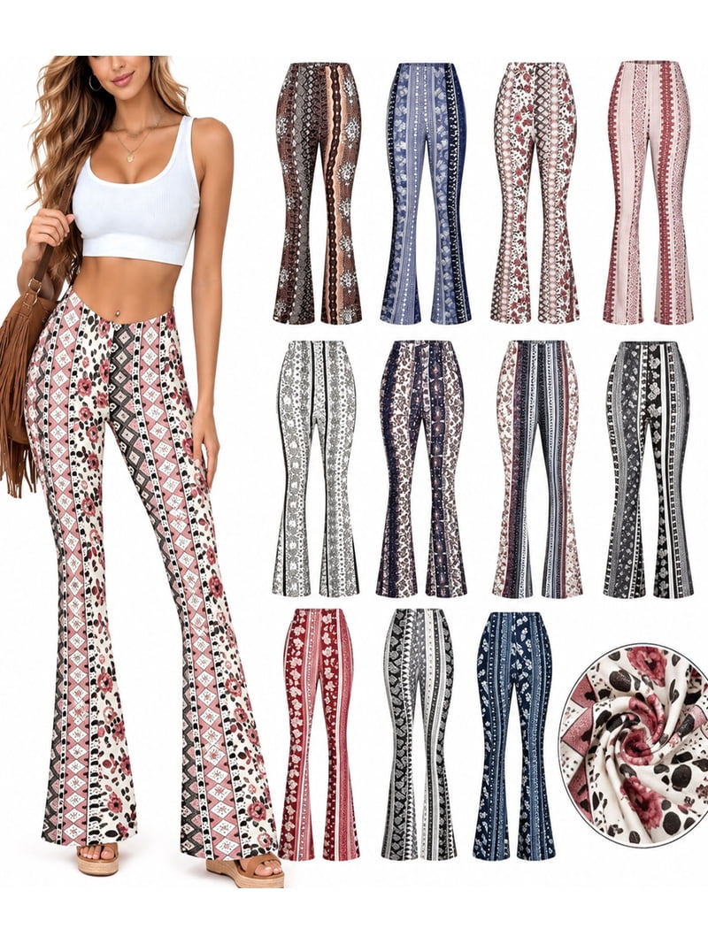 APEXFWDT Boho Flare Pants for Women Womens Stretchy Wide Leg High Waist ...