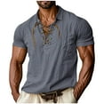thumbnail image 1 of APEXFWDT Boho Vintage Linen Shirt for Men Laced Henley Design Beach Shirt Short Sleeve Summer Casual Shirt M,Gray, 1 of 7