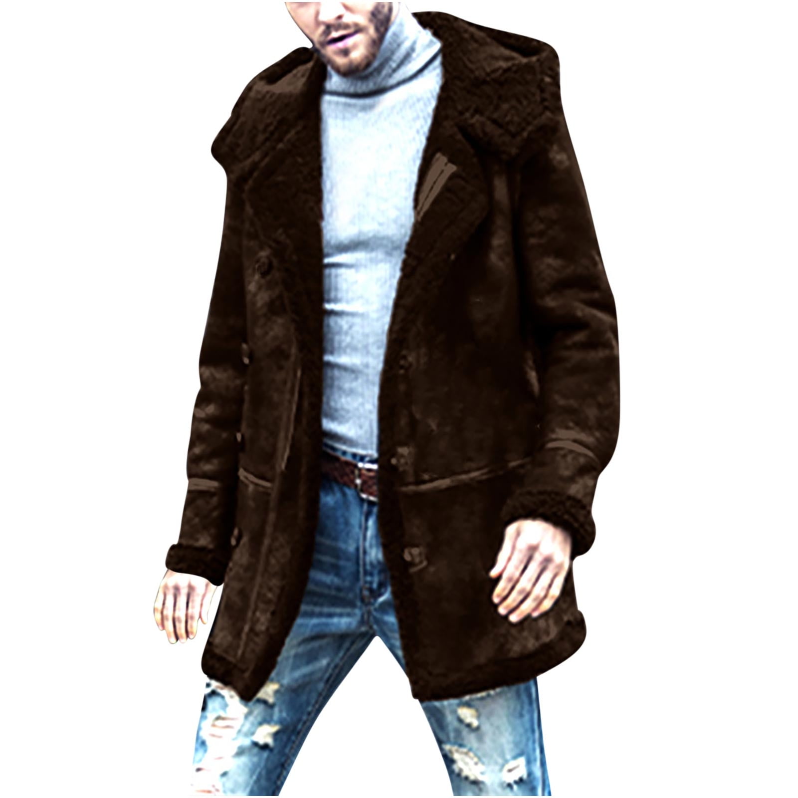 APEXFWDT Bomber Jacket for Men Winter Faux Shearling Jacket Sheepskin Leather Coat with Artificial Furry B3 Bomber Coat Aviator Coat Walmart