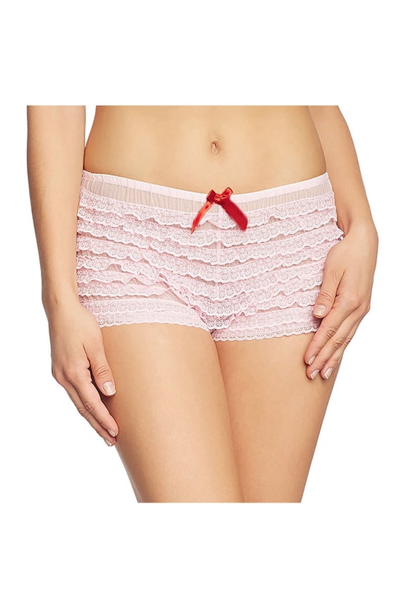 APEXFWDT Boy Short Panties for Women with Ruffles and Bow Womens Mesh Lace Ruffle Panties Underwear Y2k Layered Ruffle Frilly Booty Shorts