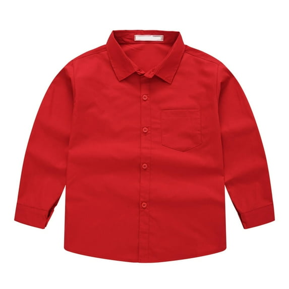 APEXFWDT Boys' Button Down Dress Shirt 5-14Y,Long Sleeves Casual Shirt with Pocket Little Big Boys' Solid Color Laper Uniform Shirt