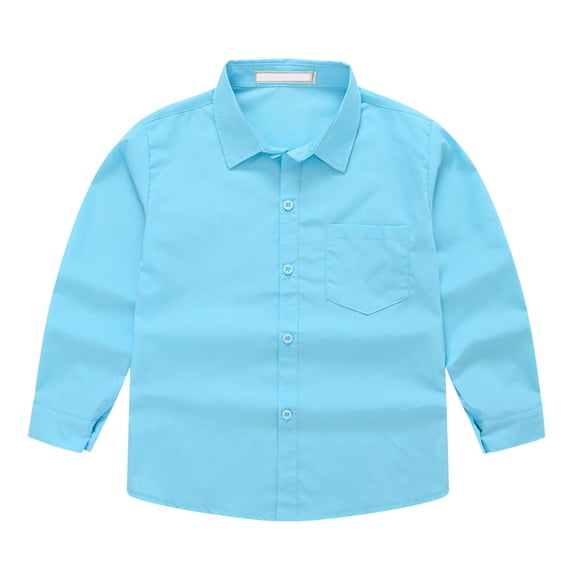 APEXFWDT Boys' Button Down Dress Shirt 5-14Y,Long Sleeves Casual Shirt with Pocket Little Big Boys' Solid Color Laper Uniform Shirt