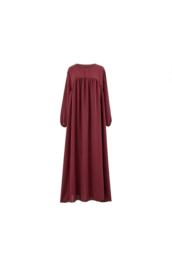 APEXFWDT Casual Muslim Women's Long Sleeve Long Dress for Women Dubai Dress Kaftan Abayas Pleated Maxi Dress Islamic Abaya