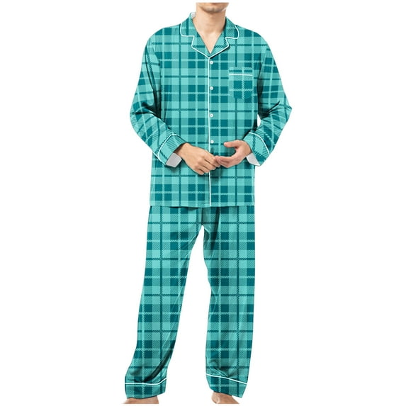 APEXFWDT Christmas Men's Flannel Pajama Sets, Soft Plaid PJS Long Sleeve Sleepwear 2 Piece Button Down Lounge Set for Men Set Loungewear S-3XL