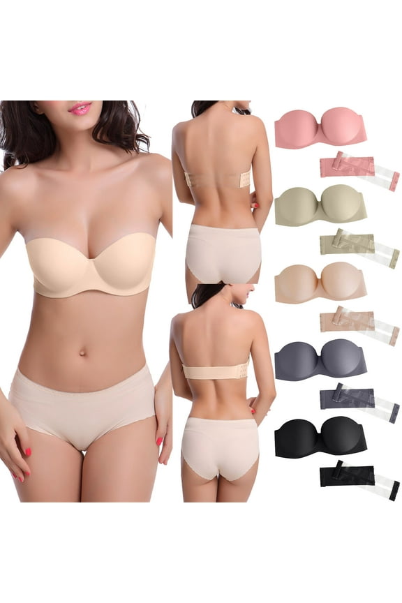 Clear Back Strap Convertible Bra with Padded Underwired Brassiere Strapless Bra Tube Top Bra for Women,3 Pieces