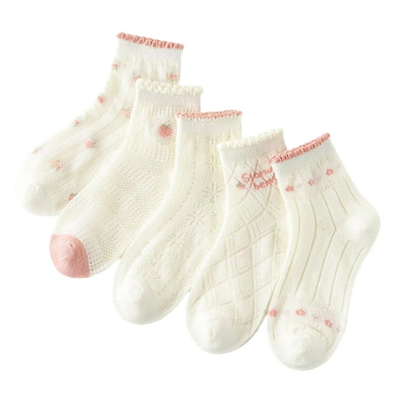 APEXFWDT 5 Pack Girls Dress Socks for Toddlers and Kids Cute Cotton Toddler Girls Ruffle Socks Summer Mesh Crew Socks 3-14Y