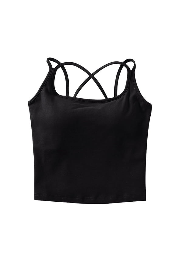 APEXFWDT Cropped Modal Tank Tops for Women Built in Shelf Bra Strappy Back Activewear Tops Womens Camisole Crop Tops