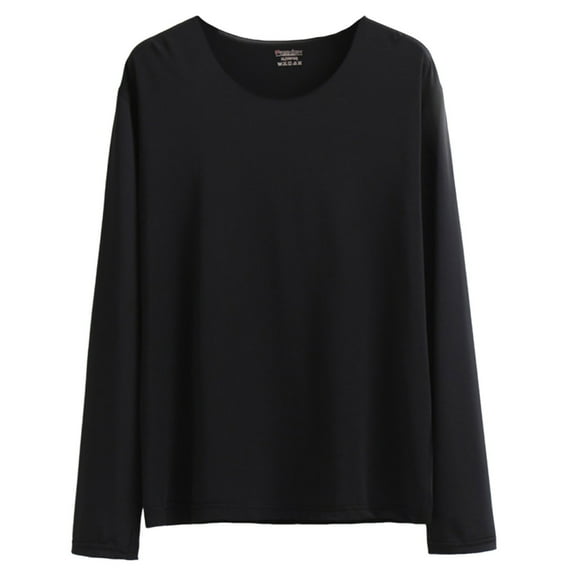 APEXFWDT Men's Pajama Top Soft Long Sleeve Sleep T-Shirt Ice Silk Crewneck Pullover Tops Comfy Sleepwear Pjs Shirt