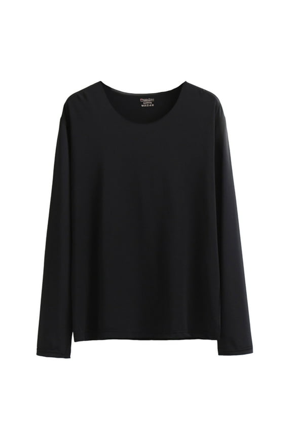 APEXFWDT Men's Pajama Top Soft Long Sleeve Sleep T-Shirt Ice Silk Crewneck Pullover Tops Comfy Sleepwear Pjs Shirt