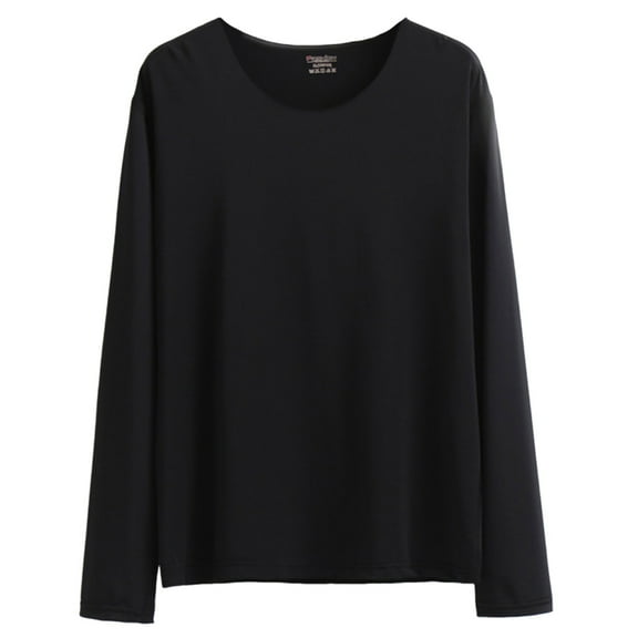 APEXFWDT Men's Pajama Top Soft Long Sleeve Sleep T-Shirt Ice Silk Crewneck Pullover Tops Comfy Sleepwear Pjs Shirt