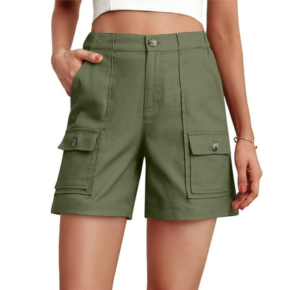 APEXFWDT Women's Cargo Shorts Summer Workwear Casual - Multi Pocket Elastic Waist Shorts Trendy Utility Shorts for Women,XL,Army Green