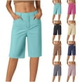 thumbnail image 1 of APEXFWDT Women’s High-Waist Mid-Thigh Shorts - Trendy Loose Fit Summer Shorts Cropped Casual Bermuda Shorts with Pockets,S,Light Blue, 1 of 4
