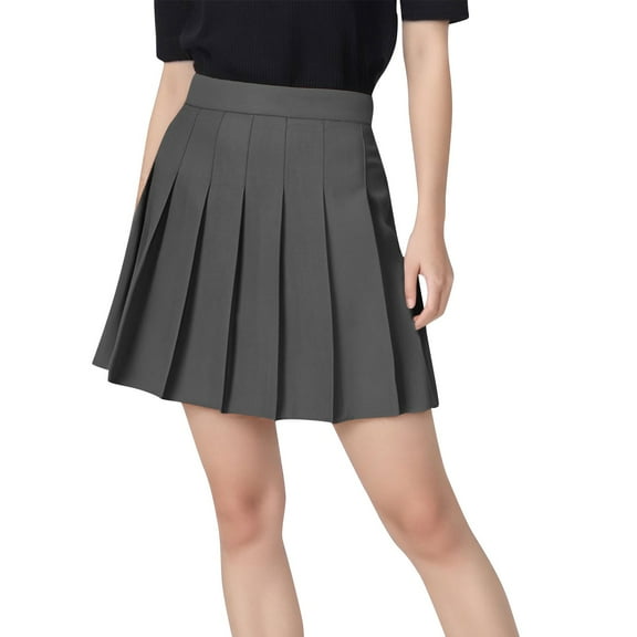 APEXFWDT Womens Girls Pleated Skirts with Shorts Elastic Waist A-Line Uniform Skirts Tennis Casual Mini Skirt,XXL,Gray