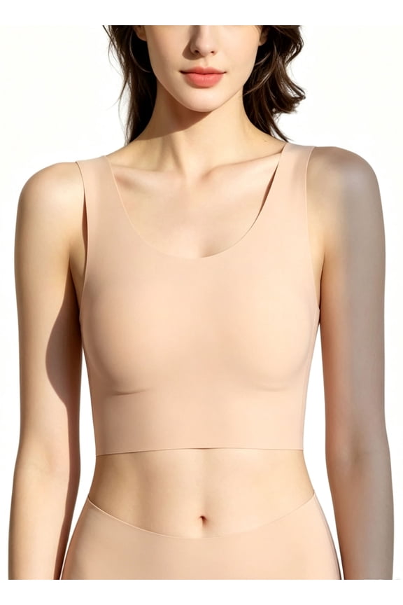 APEXFWDT Women's Seamless Compression Sports Bralette, Flattening U Neck Crop Tank Bra with Modesty Lining Nipple Coverage