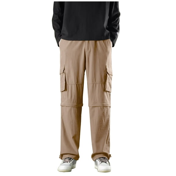 APEXFWDT Convertible Zip Off Hiking Pants Men Lightweight Mens Travel Pants Quick Dry Cargo Work Fishing Pants for Outdoor Safari Camping Summer ,XL,Khaki