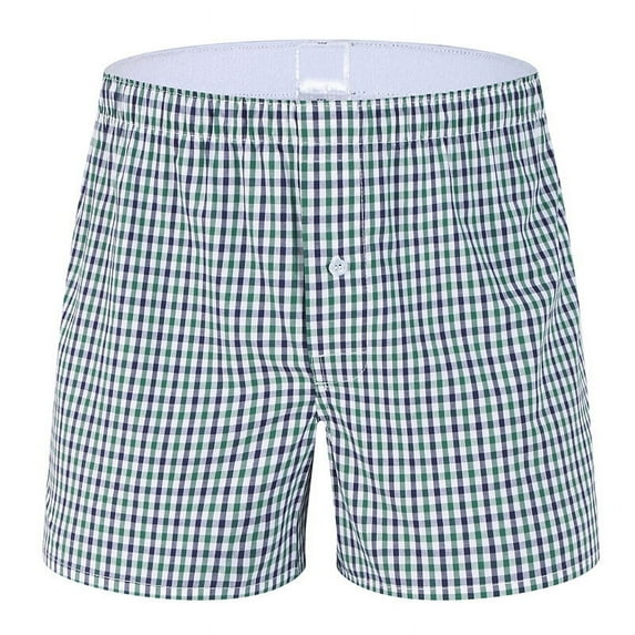 APEXFWDT Cotton Woven Boxers, Moisture-Wicking Underwear for Men Tag-Free Cotton Underwear Plaid Sleep Pajamas Mens Boxer Shorts