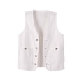 thumbnail image 1 of APEXFWDT Denim Vest Women Plus Size Sleeveless Button Down Waistcoat Jacket V Neck Jean Vest Open Front with Pockets,S,White, 1 of 3