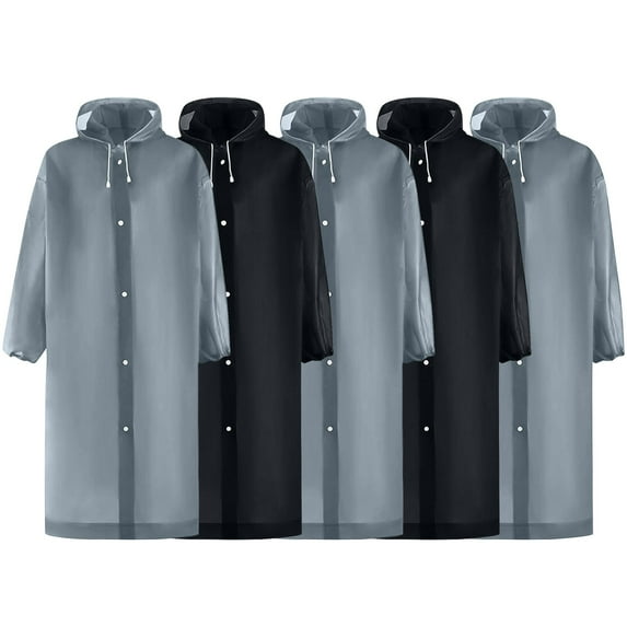 APEXFWDT EVA Raincoat Waterproof Adult Rain Poncho Reusable Unisex Hooded Long Rain Cape Rain Poncho Raincoats for Women Men 5 Pack