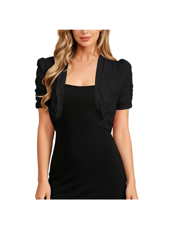 Eyelet Cropped Bolero Shrugs Womens Lightweight Short Sleeve Casual Cardigan Shrug for Dresses