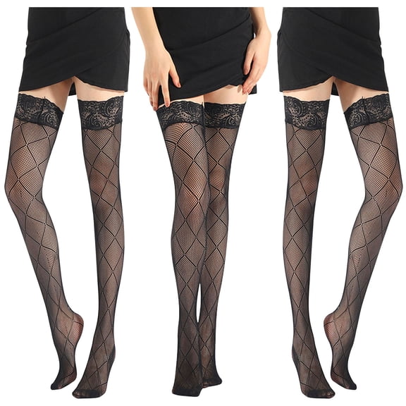 APEXFWDT Fishnets Thigh High Stockings, Fishnet Tights for Women Fishnets Thigh High Stockings, Sheer Nylon Hosiery，2Pack